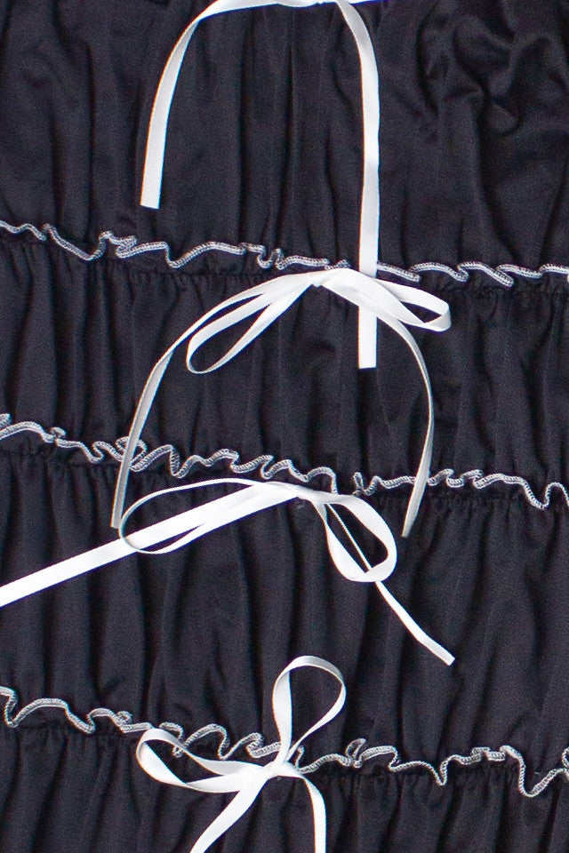 Contrast Stitch Ribbon Bow Tiered Mini Dress