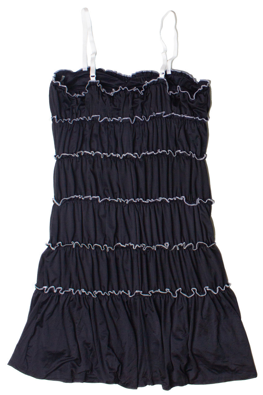 Contrast Stitch Ribbon Bow Tiered Mini Dress