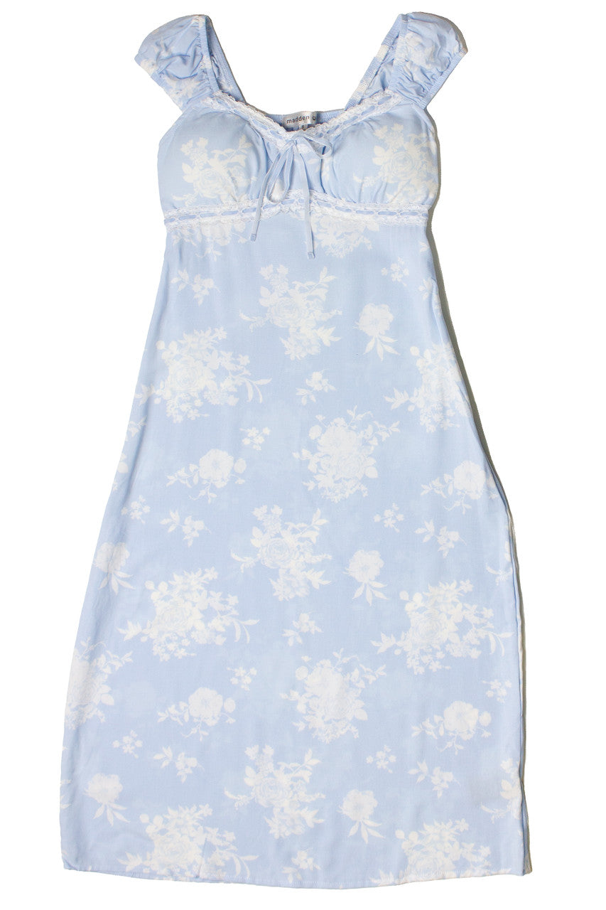 Puff Sleeve Lace Trim Floral Maxi Dress