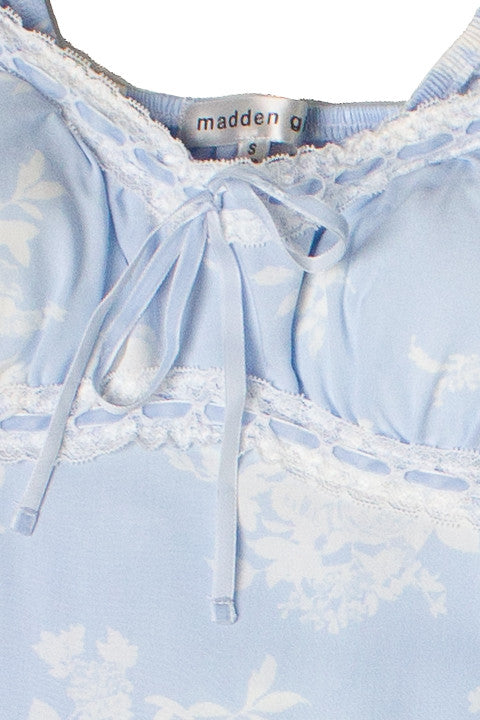 Puff Sleeve Lace Trim Floral Maxi Dress