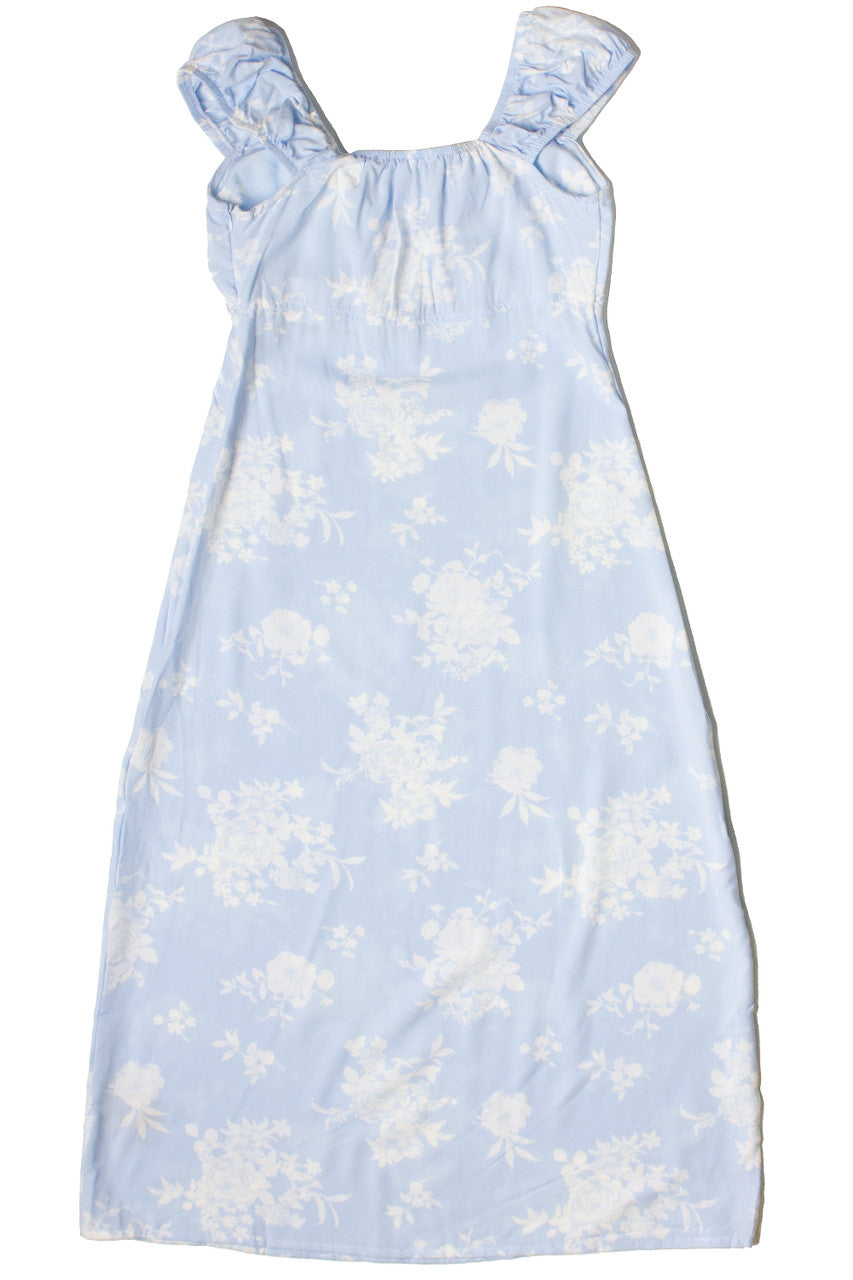Puff Sleeve Lace Trim Floral Maxi Dress