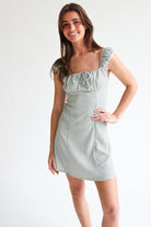 Sage Gingham Dress Front View