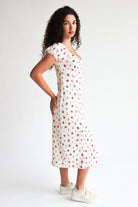 Floral Puff Sleeve Midi Dress with Slit Side View