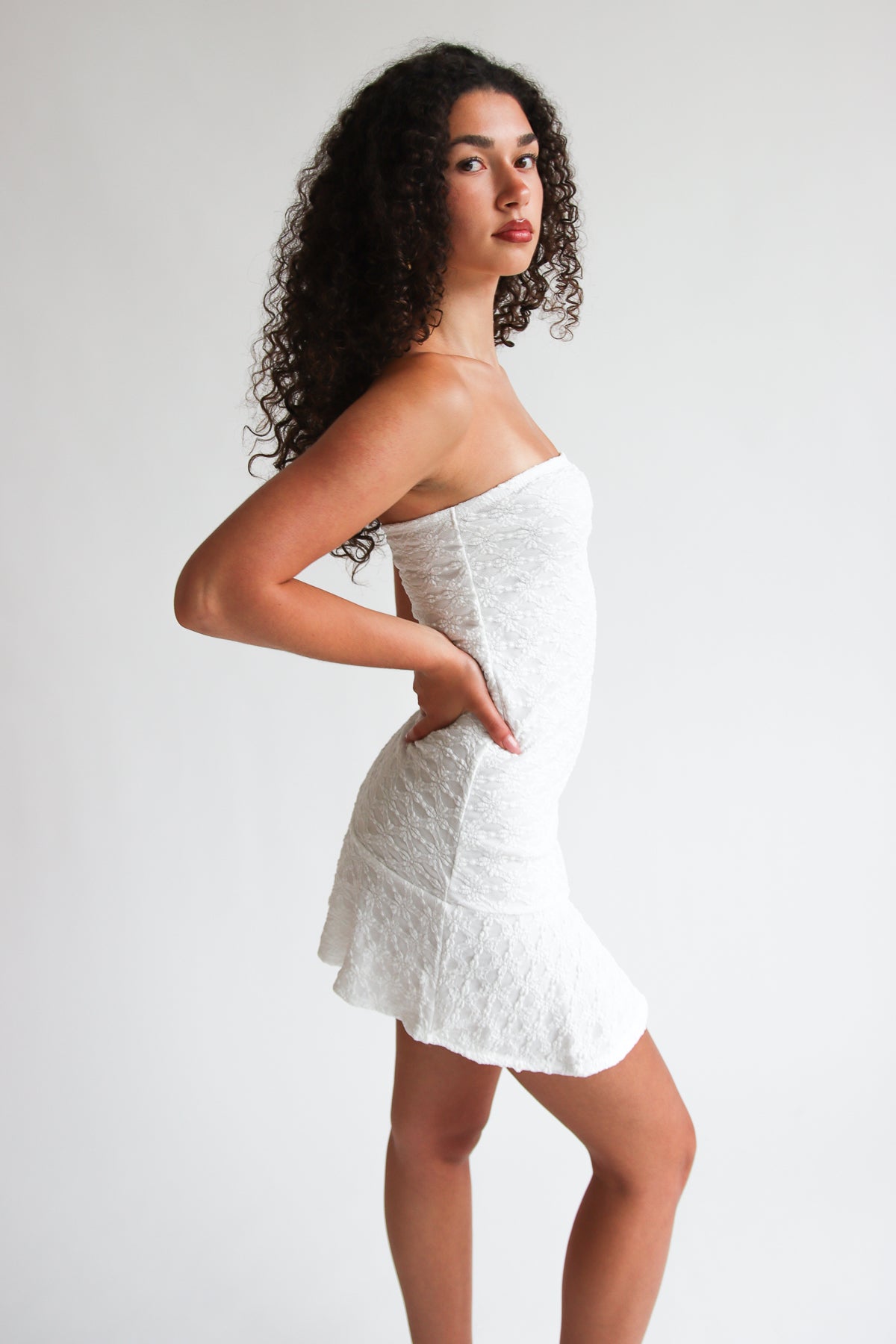 Strapless Split Hem Dress White