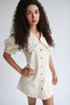Floral Peter Pan Collar Denim Dress Oatmeal