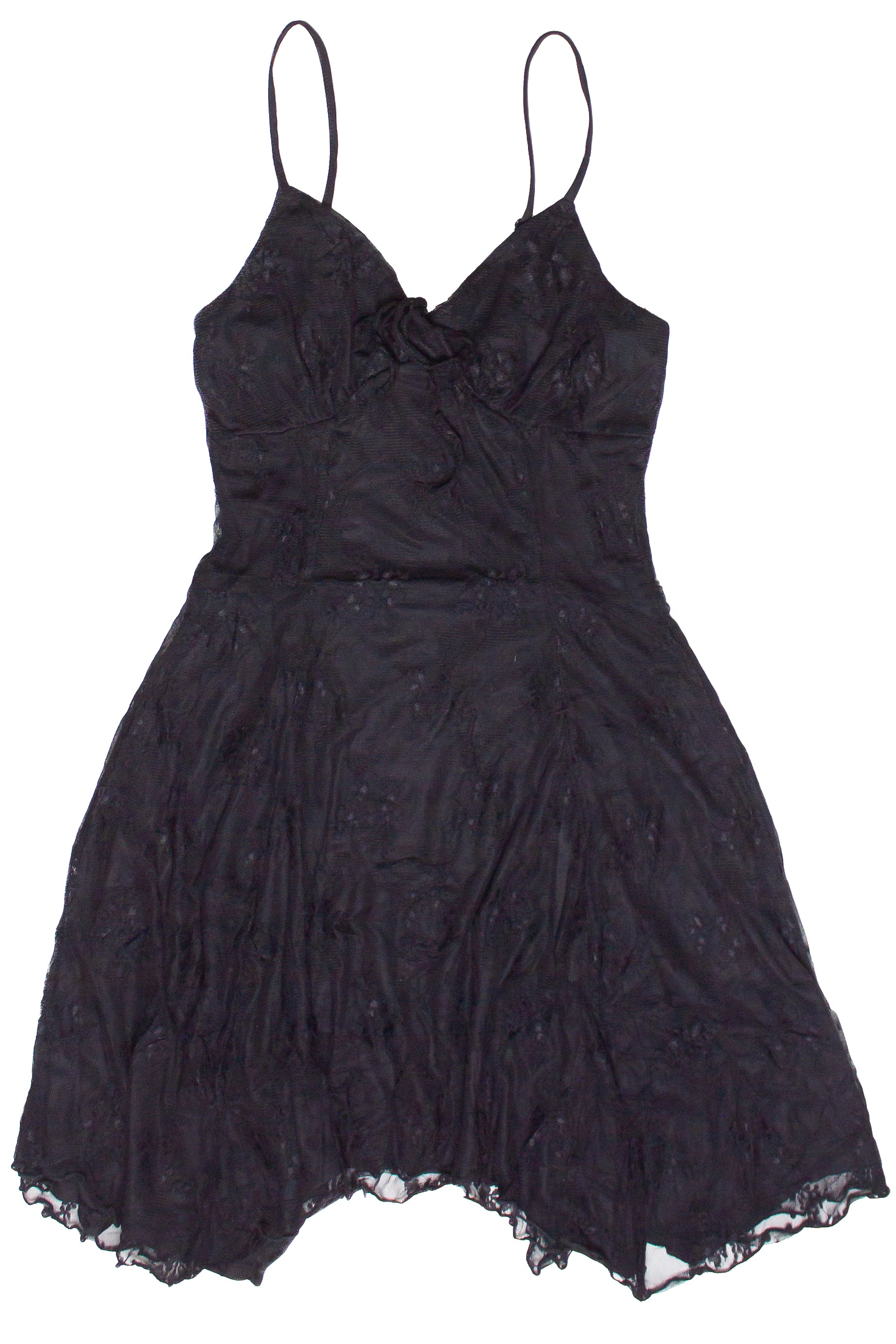 Mesh Lace Hanky Hem Mini Dress