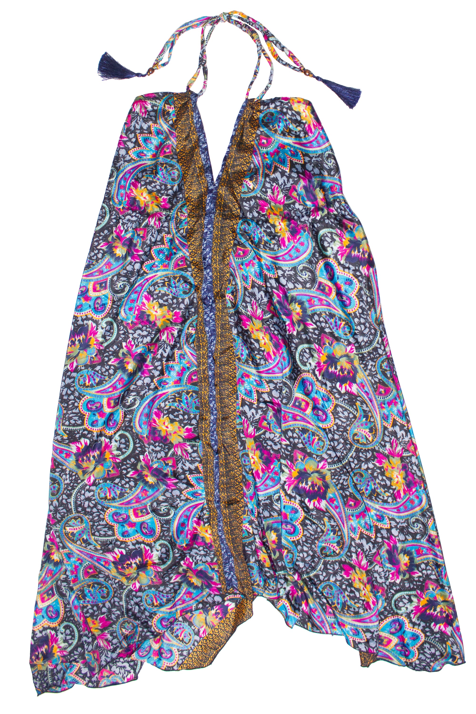 Patterned Scarf Halter Dress - Front