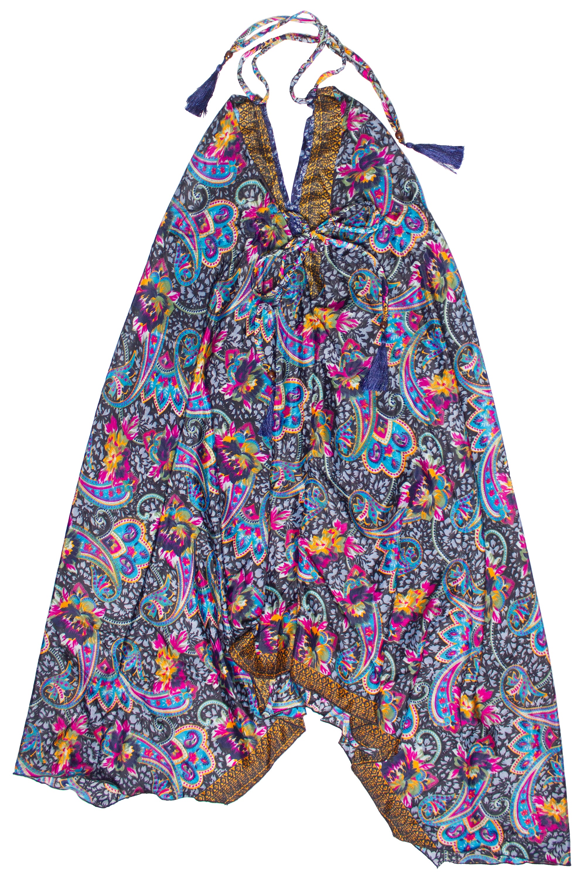 Patterned Scarf Halter Dress - Back