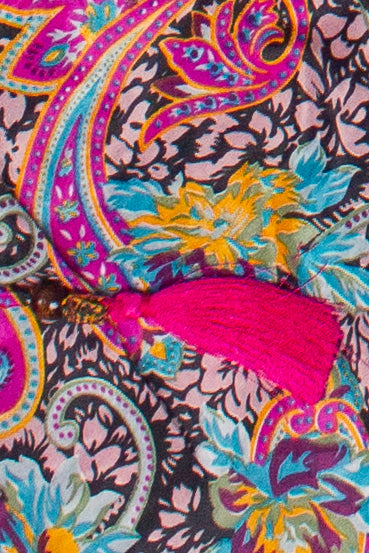 Patterned Scarf Halter Dress - Fuchsia