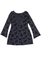 Floral Flocked Mesh Long Sleeve Mini Dress - Black