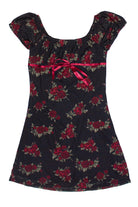 Rose Print Mesh Empire Waist Mini Dress