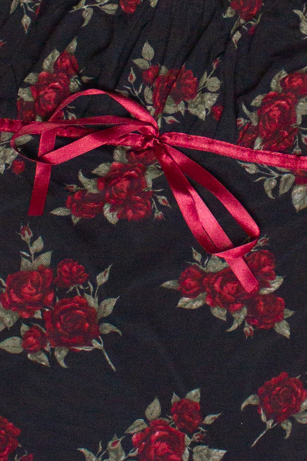 Rose Print Mesh Empire Waist Mini Dress