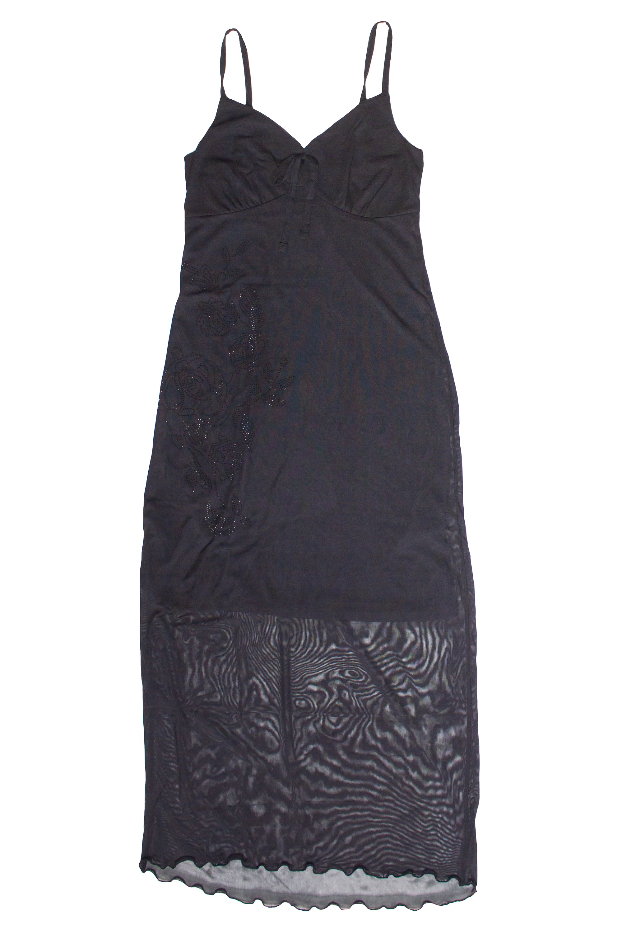 Mesh Cami Tea Length Dress - Black