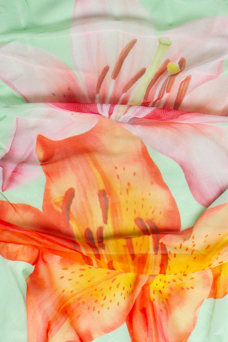 Flower Mesh Hanky Hem Midi Dress - Green