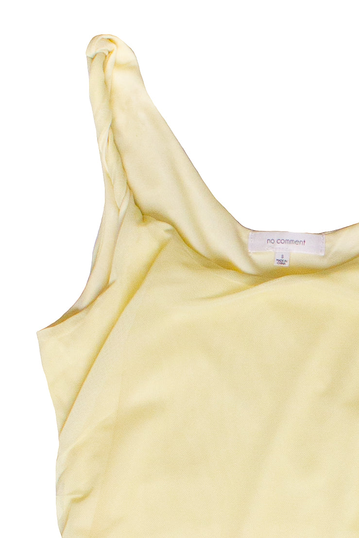 Flower Mesh Hanky Hem Midi Dress - Yellow