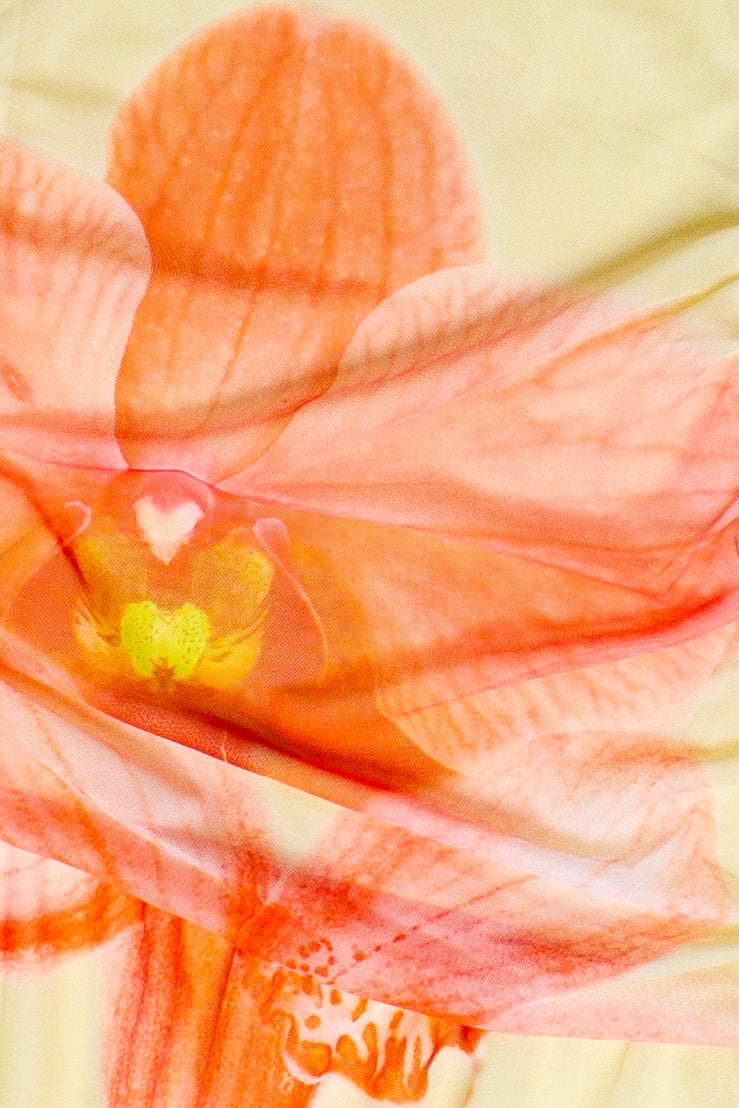 Flower Mesh Hanky Hem Midi Dress - Yellow