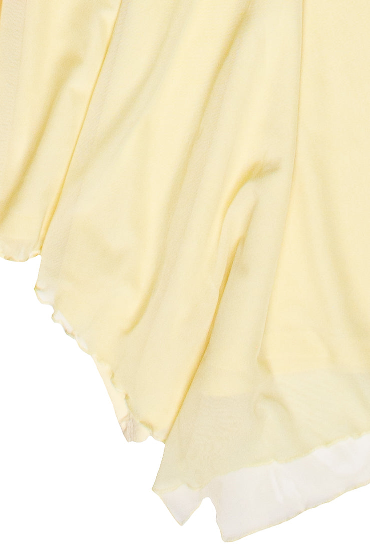 Flower Mesh Hanky Hem Midi Dress - Yellow