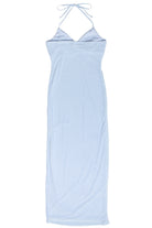 Sequin Beaded Halter Maxi Dress - Light Blue