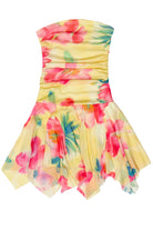 Tube Top Hanky Hem Mini Dress - Yellow