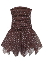 Tube Top Hanky Hem Mini Dress - Brown