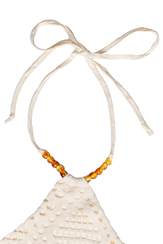 Diamond Pointelle Beaded Halter Mini Dress - Ivory