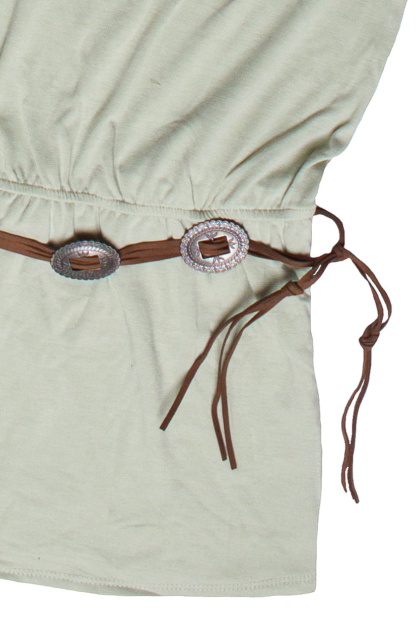 Drop Waist Western Belt Mini Dress - Sage