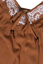 Beaded Tie Embroidered Babydoll Mini Dress