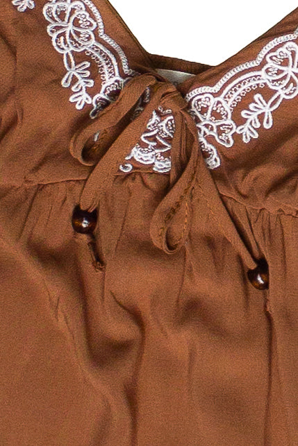 Beaded Tie Embroidered Babydoll Mini Dress