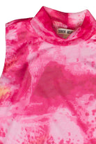 Abstract Lily Print Mesh Mock Neck Tank Top