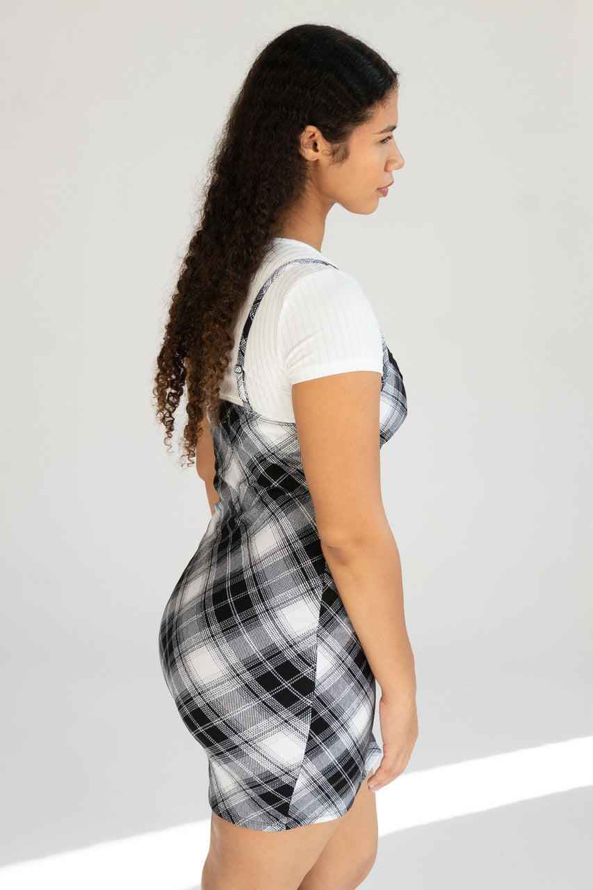 Plaid Cami Mini Dress With Tee