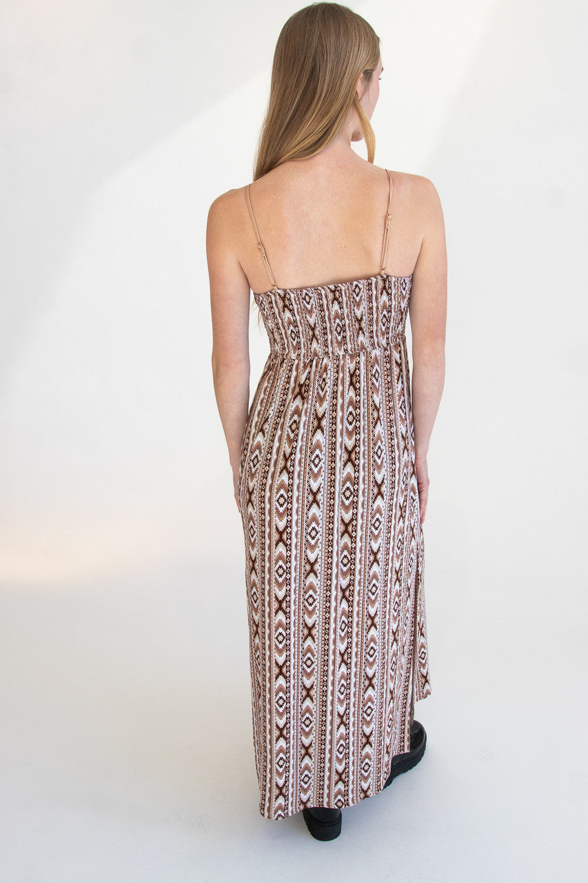 Lace Top Border Print Maxi Dress