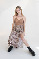 Lace Top Border Print Maxi Dress