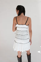 Contrast Stitch Ribbon Bow Tiered Mini Dress