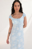 Puff Sleeve Lace Trim Floral Maxi Dress