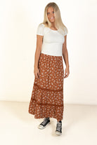Rust Floral Crochet Detail Maxi Skirt