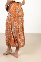 Orange Paisley Print Maxi Skirt
