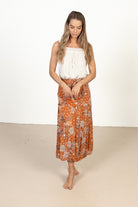 Orange Paisley Print Maxi Skirt