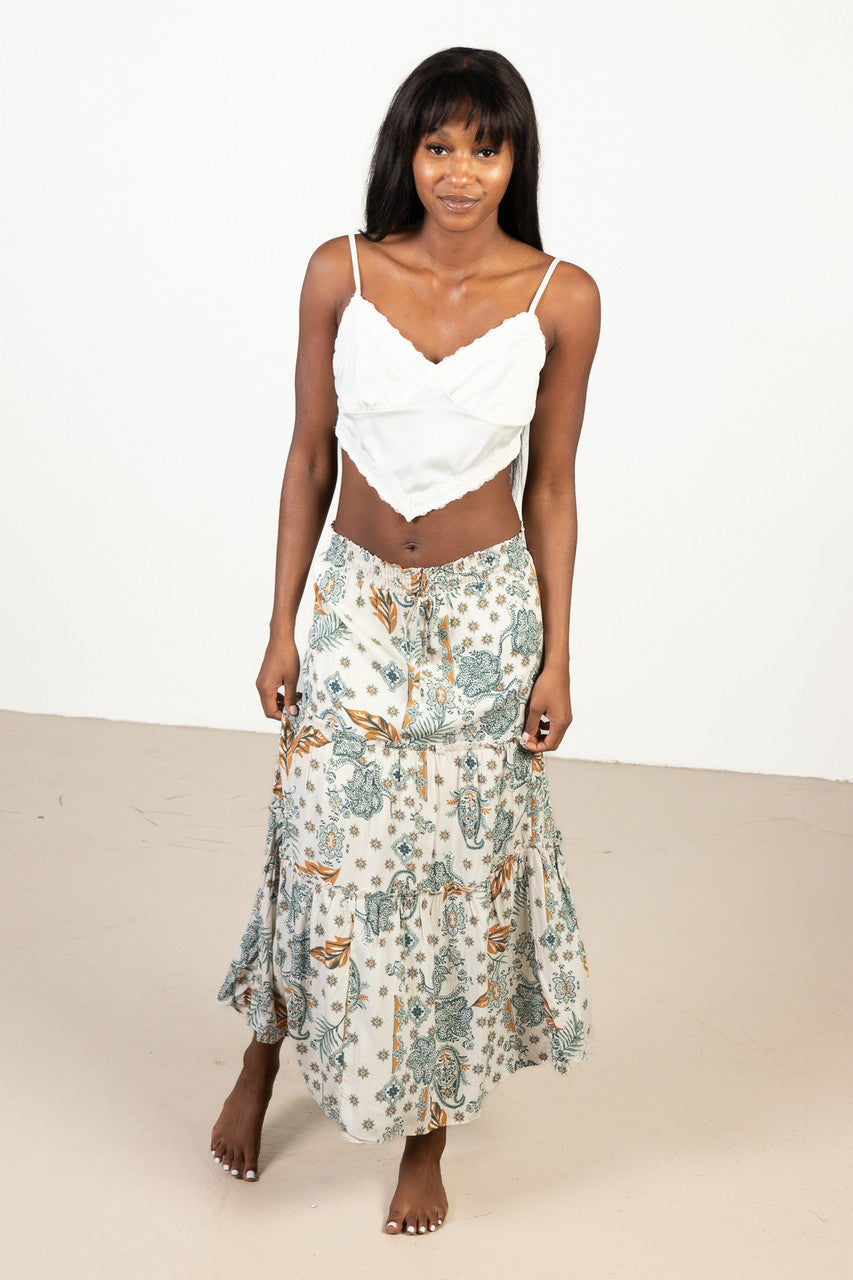 Natural Paisley Print Maxi Skirt