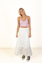 White Ruffle Tiered Maxi Skirt