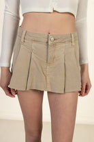 Khaki Pleated Mini Skort