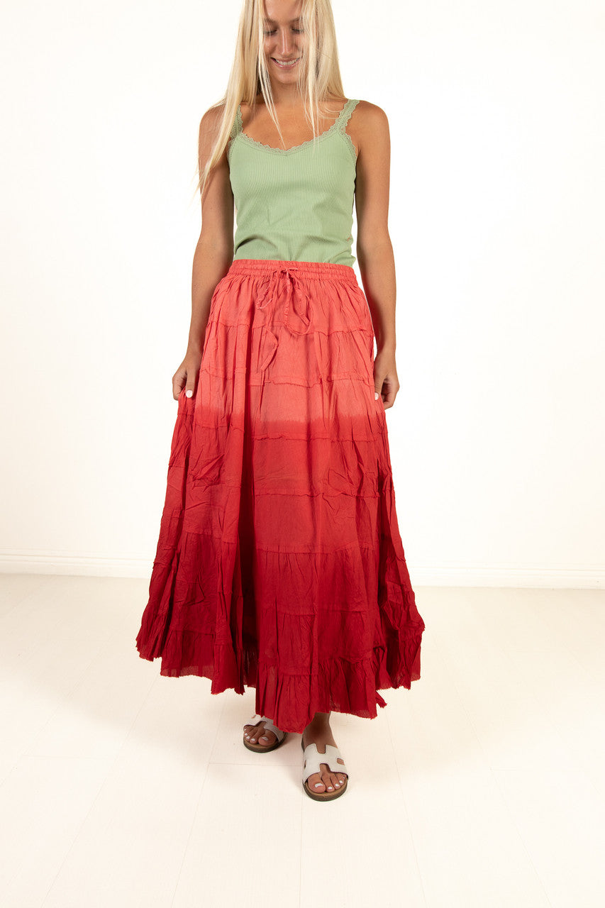 Pink Tiered Maxi Skirt