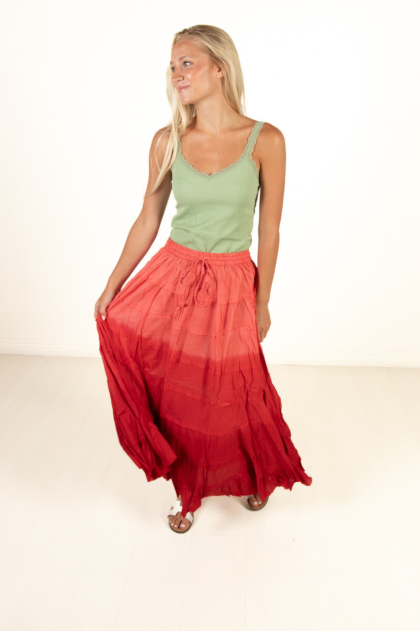 Pink Tiered Maxi Skirt