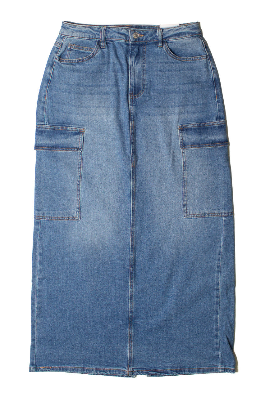 Denim Cargo Maxi Skirt