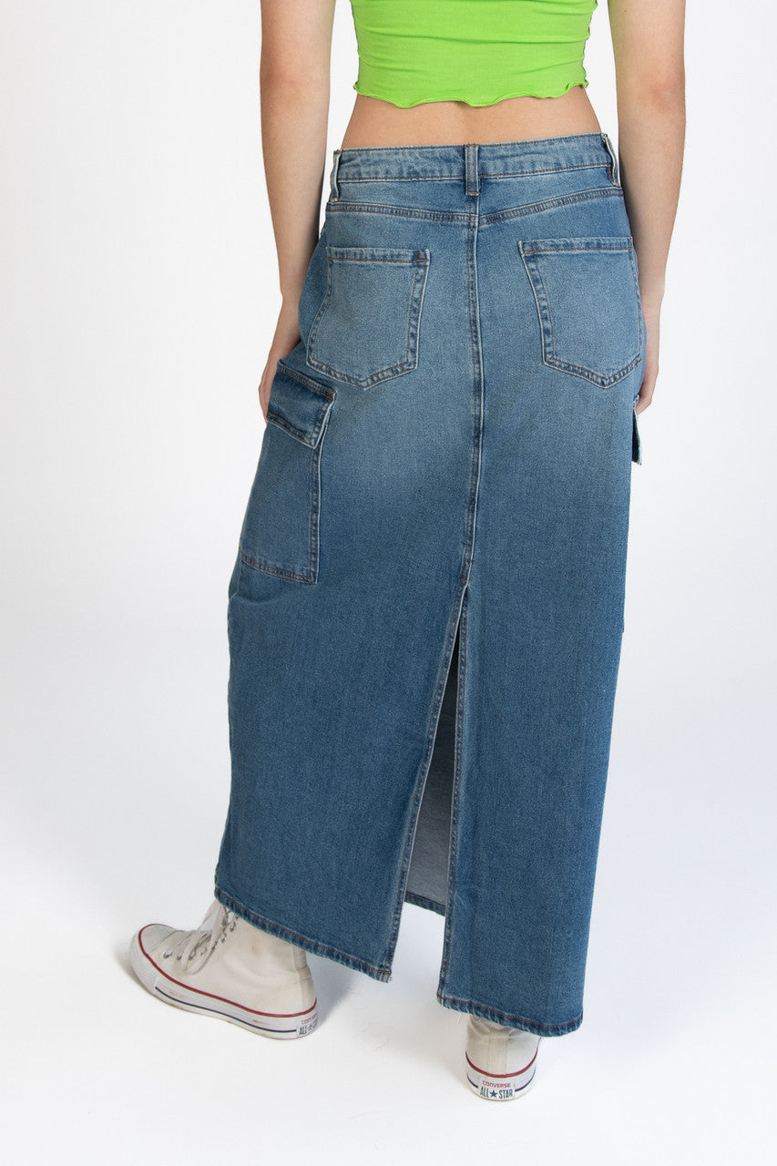 Denim Cargo Maxi Skirt