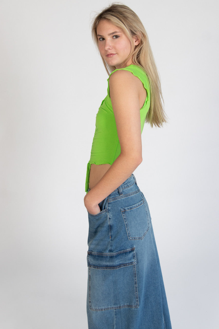 Denim Cargo Maxi Skirt