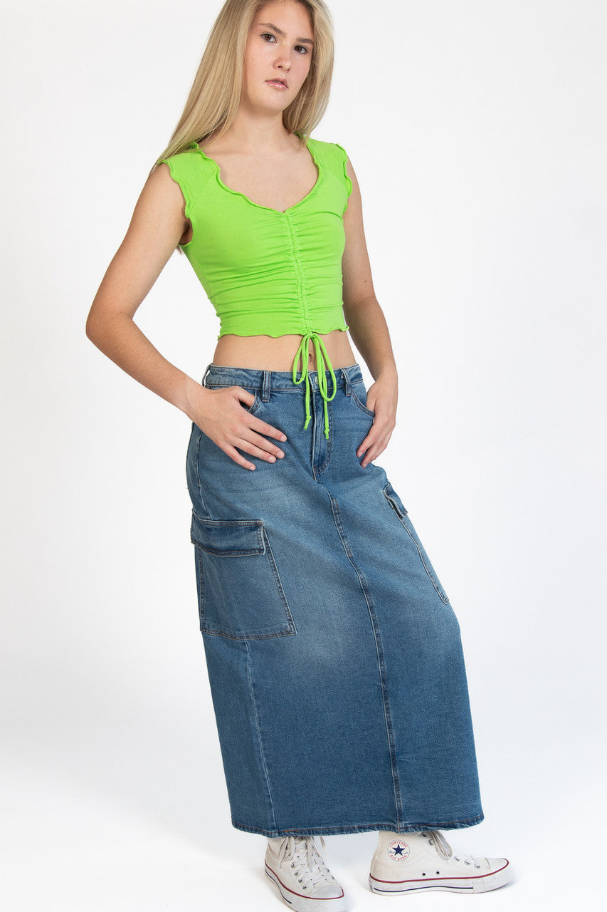 Denim Cargo Maxi Skirt