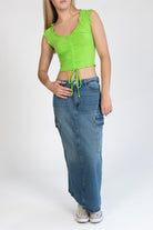 Denim Cargo Maxi Skirt