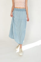 Tiered Chambray Maxi Skirt 