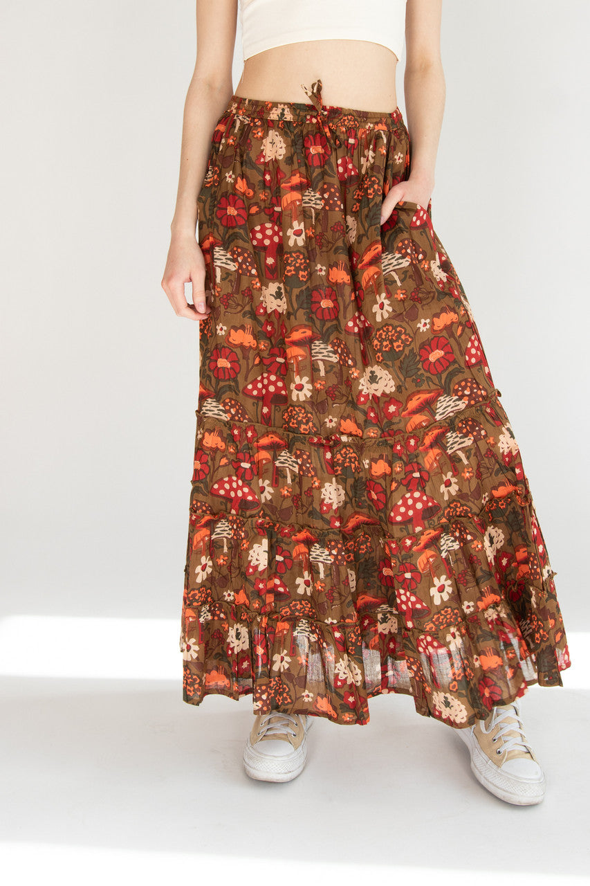 Floral Mushroom Maxi Skirt