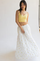 Embroidered Lemon Tiered Maxi Skirt